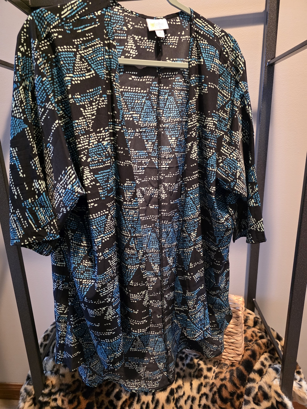 LuLaRoe Black, Teal & White Patterned Cardigan/Cover-Up